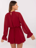 Mini abito bordeaux svasato con volant e jabot