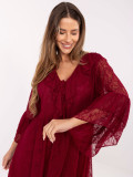 Mini abito svasato bordeaux con pizzo e laccetti