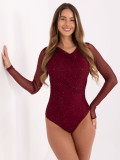Elegantni bordo body s aplikacijom i dugim rukavima