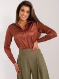 Elegante camicia marrone da donna a maniche lunghe