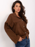 Camicia marrone in cotone con maniche lunghe e tasche