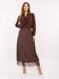 Gonna midi marrone a pois con pizzo
