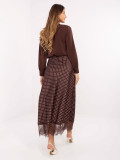 Gonna midi marrone a pois con pizzo