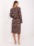 Abito midi marrone con motivo geometrico e arricciature