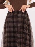 Gonna midi elegante marrone a quadri