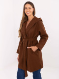 Cappotto marrone da mezza stagione con cappuccio e cintura