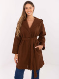 Cappotto marrone da mezza stagione con cappuccio e cintura