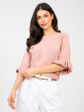 Maglione rosa elegante con maniche 3/4 e volant