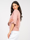 Maglione rosa elegante con maniche 3/4 e volant