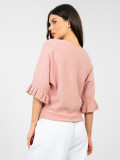 Maglione rosa elegante con maniche 3/4 e volant