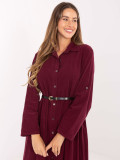 Abito camicia midi bordeaux con cintura