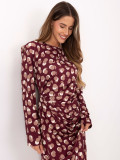 Abito midi bordeaux con motivo geometrico e maniche lunghe