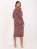Abito midi bordeaux con motivo geometrico e maniche lunghe