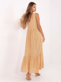 Maxi abito con scollatura a V in colore camel