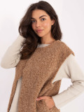 Gilet marrone in maglia con tasche