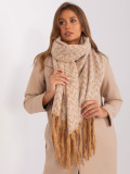 Sciarpa geometrica beige con frange
