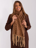 Sciarpa geometrica marrone con frange