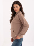 Felpa beige in cotone con colletto e tasca