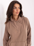 Felpa beige in cotone con colletto e tasca