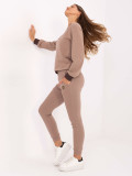 Pantaloni jogger donna beige in cotone a costine