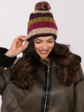 Cappello beige a righe con pompon
