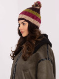 Cappello beige a righe con pompon