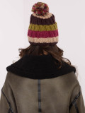 Cappello beige a righe con pompon
