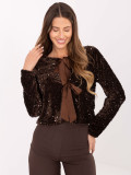 Cardigan corto elegante con paillettes e fodera, marrone