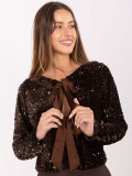 Cardigan corto elegante con paillettes e fodera, marrone