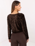 Cardigan corto elegante con paillettes e fodera, marrone