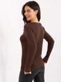 Blusa marrone in cotone con ricamo e scollo a V