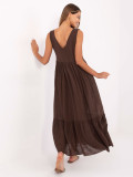 Maxi abito con scollatura a V in marrone scuro