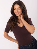 Maglione marrone a costine con scollo a V