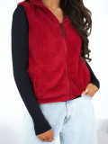 Gilet da donna in eco-pelliccia rosso scuro
