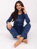 Ženska pidžama s dugim rukavima u tamnoplavoj boji