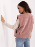 Gilet rosa scuro lavorato a maglia con tasche