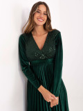 Elegantna maxi haljina s remenom i šljokicama, tamnozelena
