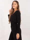 Blusa nera a costine con scollo a V e bottoni