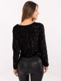 Cardigan corto elegante nero con paillettes e fodera
