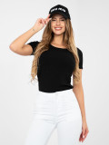 Blusa nera in cotone a costine con maniche corte