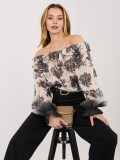 Blusa nera floreale con scollo a spalle scoperte