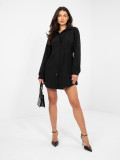 Abito camicia nero mini a righe con colletto