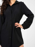 Abito camicia nero mini a righe con colletto