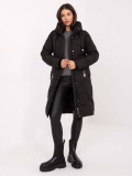 Cappotto lungo nero trapuntato con cappuccio