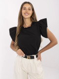Elegante blusa nera con volant