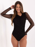 Elegantni crni body s aplikacijom i dugim rukavima