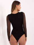 Elegantni crni body s aplikacijom i dugim rukavima