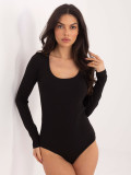 Crni rebrasti body s dugim rukavima