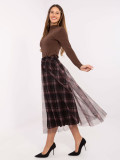 Gonna elegante in tulle nero con motivo a quadri, midi