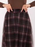Gonna elegante in tulle nero con motivo a quadri, midi